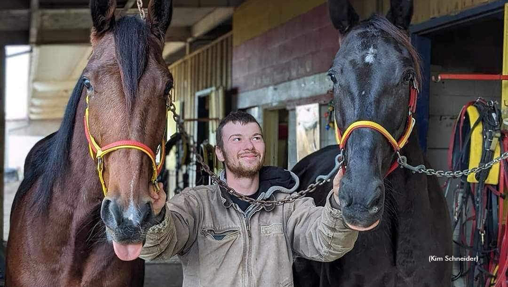 Aaron Lehman with Team QKS pacers JP Jetty (left) and Chase The Gold (right)