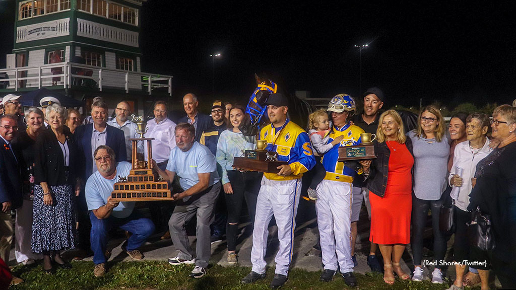 Patrick Shepherd in the Red Shores winner's circle after the 2021 Gold Cup & Saucer